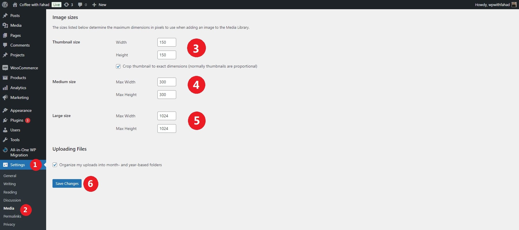 image de taille par défaut wordpress