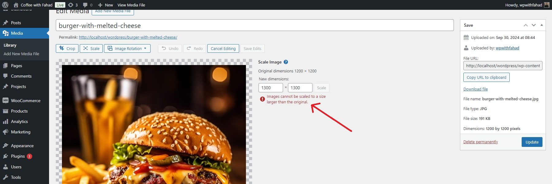 avertissement d'image wordpress