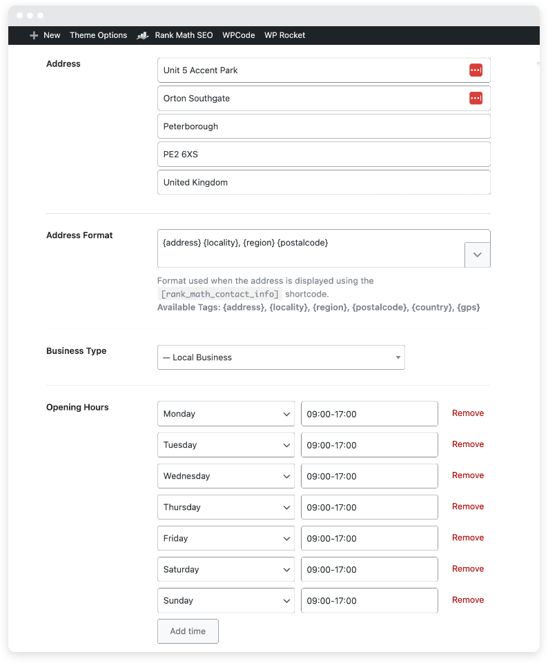 El backend de un formulario de sitio web donde se completan los datos del esquema local.