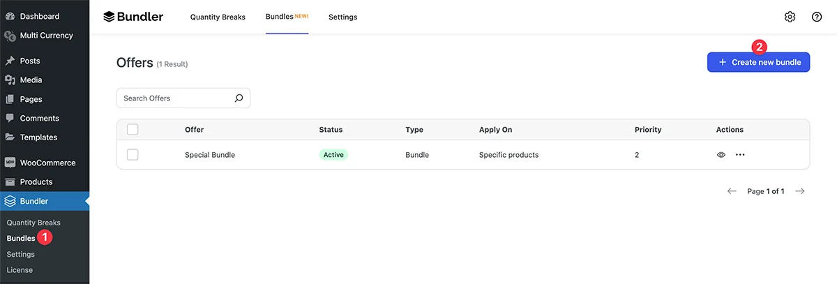 Pantalla de paquete de productos en WooCommerce.
