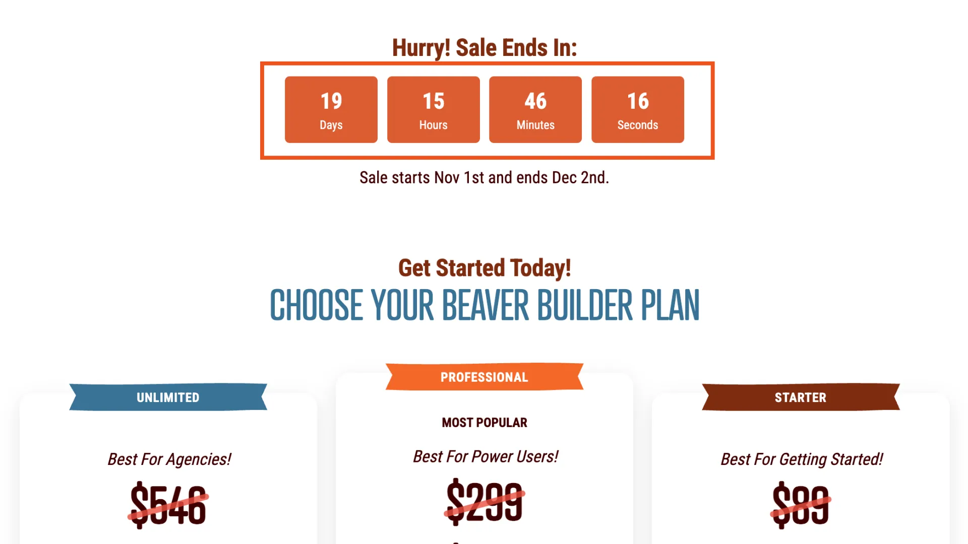 páginas de vendas de feriados usando o cronômetro de contagem regressiva do Beaver Builder