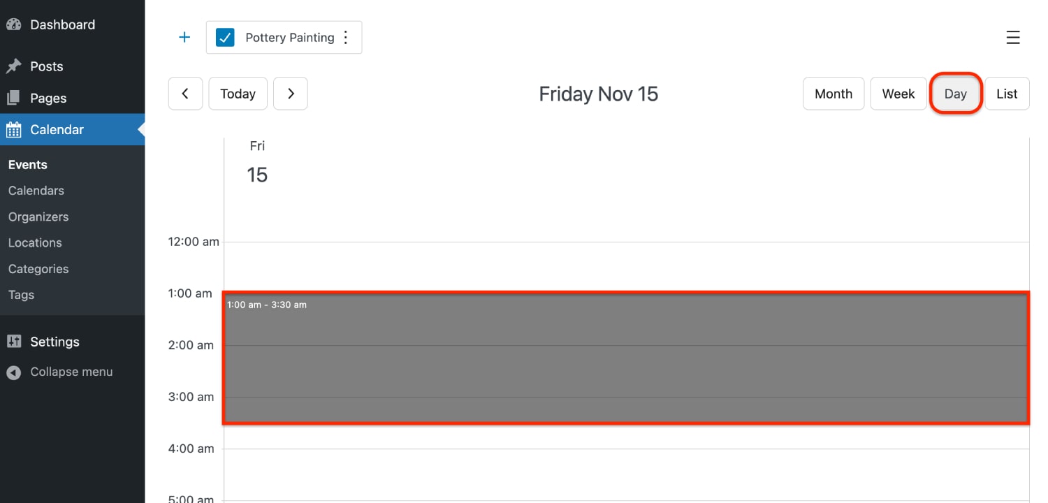 MotoPress による WordPress イベント カレンダーで日表示でイベントを作成します。