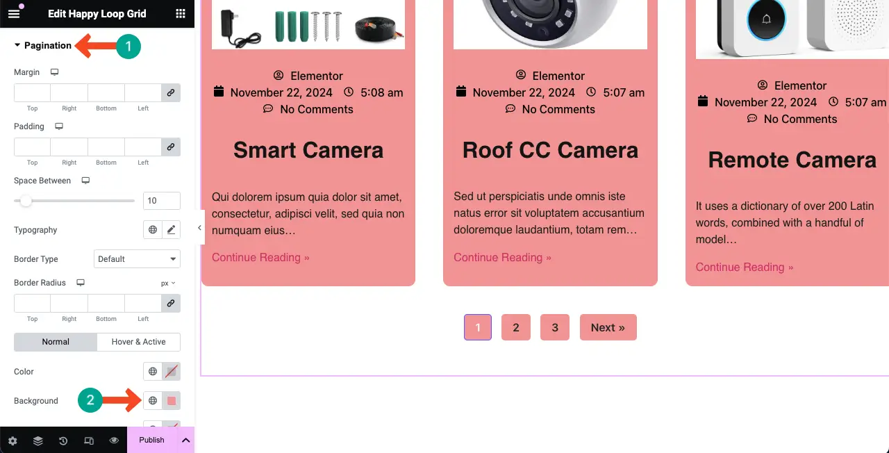 Cómo utilizar el widget Elementor Loop Grid en WordPress con HappyAddons 28 Stylize the Pagination option