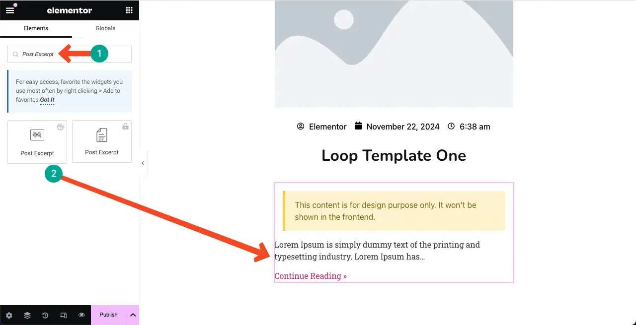 Cómo utilizar el widget Elementor Loop Grid en WordPress con HappyAddons 13 Add the Post Excerpt widget to design the Loop Grid template