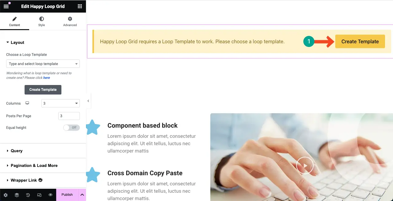 Cómo utilizar el widget Elementor Loop Grid en WordPress con HappyAddons 2 Click the Create Loop Template Button