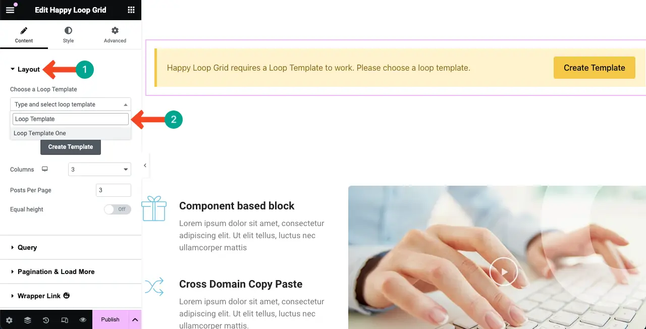 Cómo utilizar el widget Elementor Loop Grid en WordPress con HappyAddons 17 Select the loop grid template you created