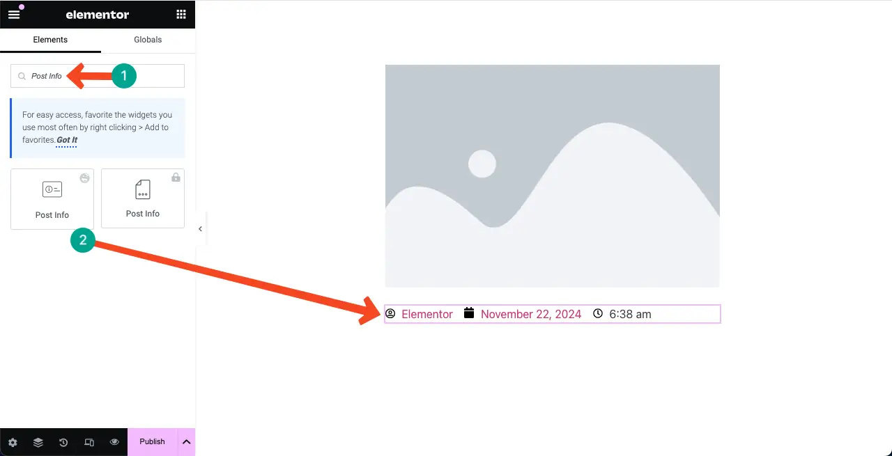 Cómo utilizar el widget Elementor Loop Grid en WordPress con HappyAddons 7 Add the Post Info to create the Loop Grid Template