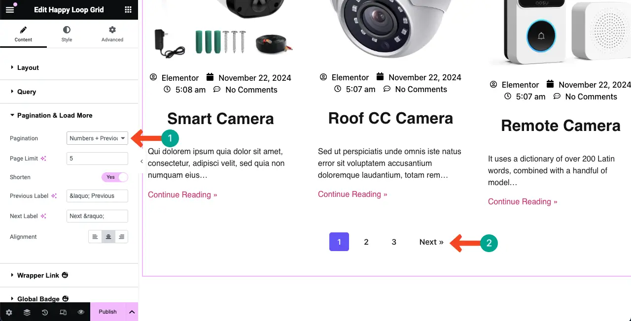 Cómo utilizar el widget Elementor Loop Grid en WordPress con HappyAddons 25 Configure the Pagination option