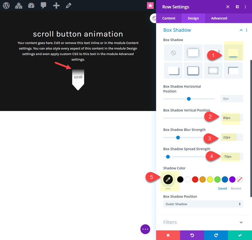 divi animasyonlu kaydırma düğmesi tasarımları
