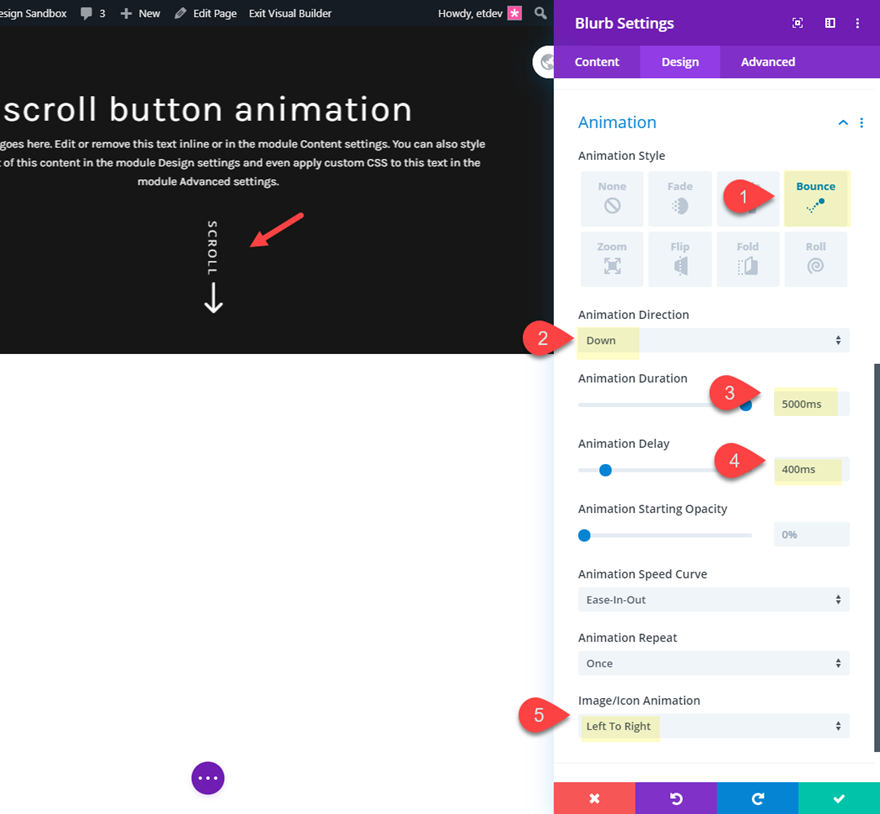 divi animasyonlu kaydırma düğmesi tasarımları