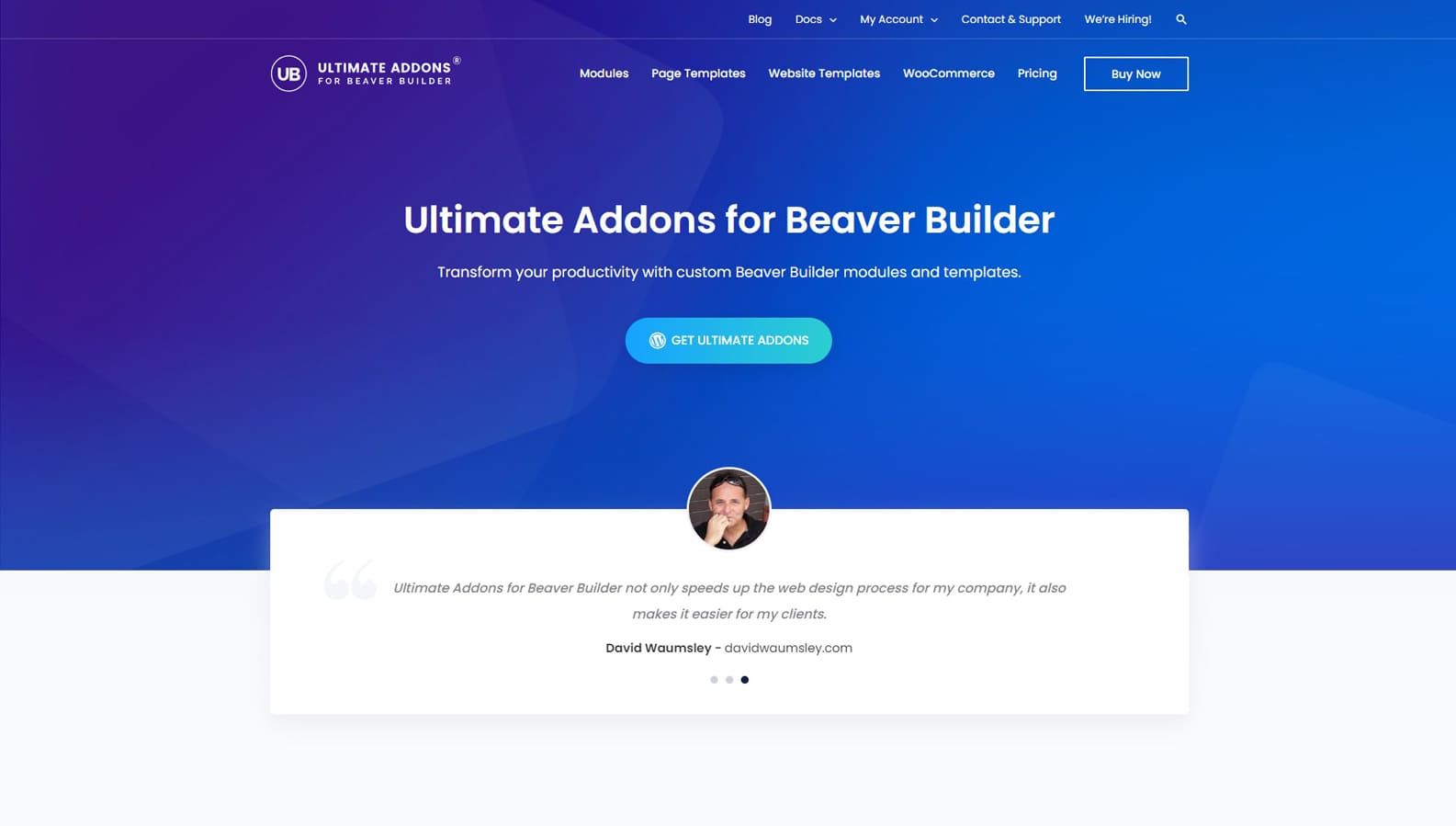 Portrait of Ultimate Addons para Beaver Builder, um dos plug-ins de flip box do WordPress com 3 designs de flip box.