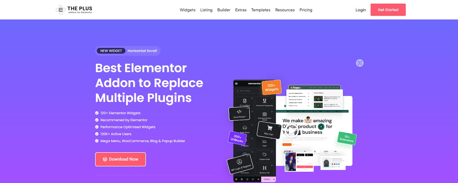 Representação dos complementos The Plus para Elementor, uma solução de primeira linha para o principal construtor de páginas WordPress com 10 configurações configuráveis.