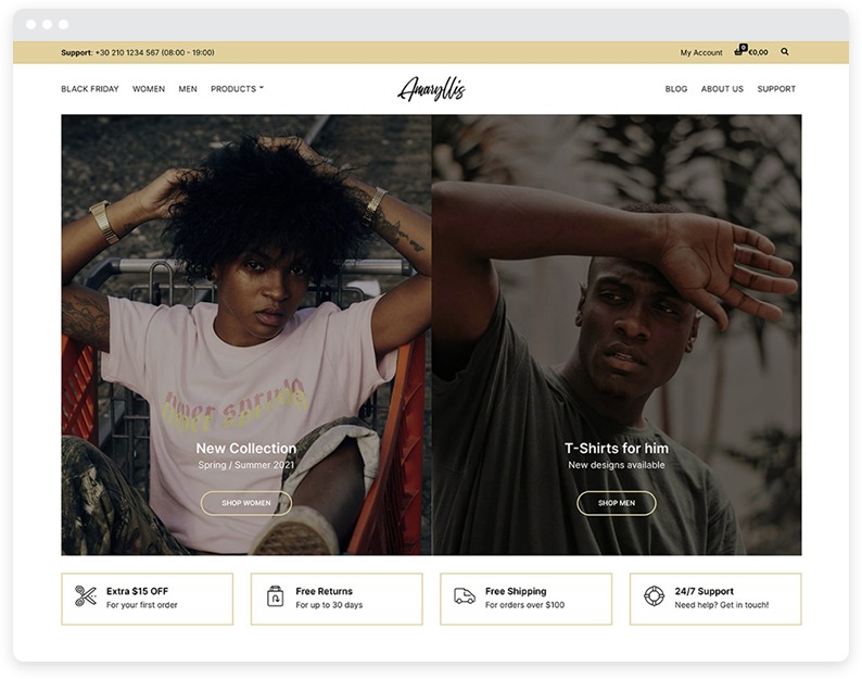 ตัวอย่างของธีม Amaryllis WooCommerce WordPress