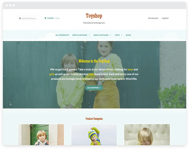 ตัวอย่างของธีม WordPress ของ ToyShop WooCommerce