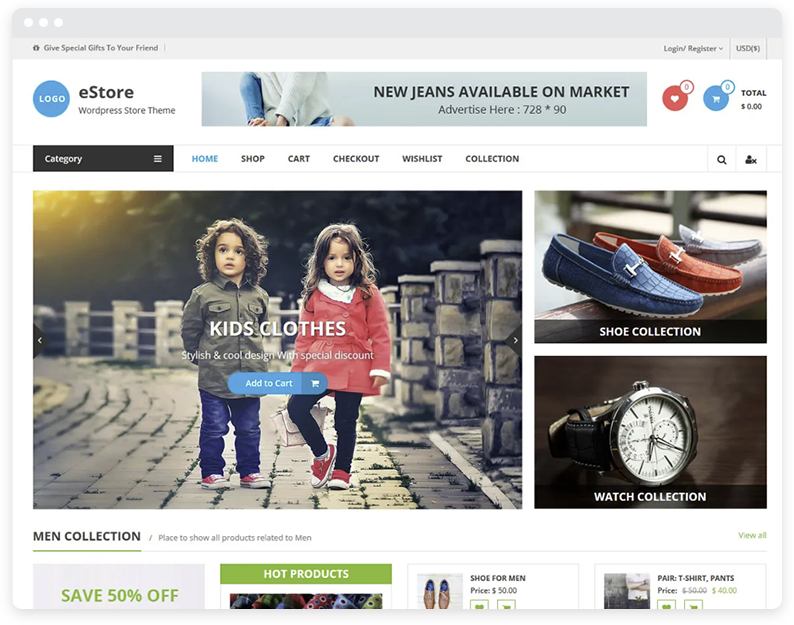 ตัวอย่างของธีม eStore WooCommerce WordPress