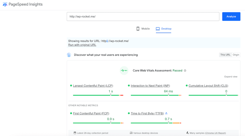 PageSpeed の KPI の例 - 出典: PageSpeed Insights
