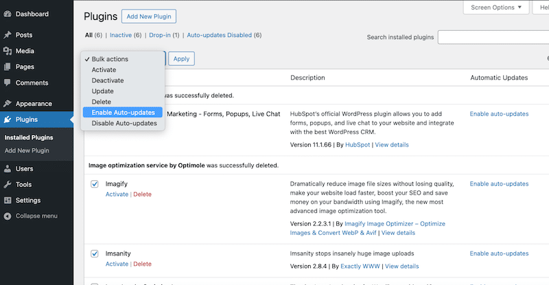 起動前に WordPress からの自動更新を有効にする - 出典: My WP ダッシュボード