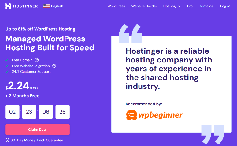 hostinger-wpbeginner-offer-homepage - IsItWP - Rilevatore di temi WordPress gratuito hostinger wpbeginner offer homepage