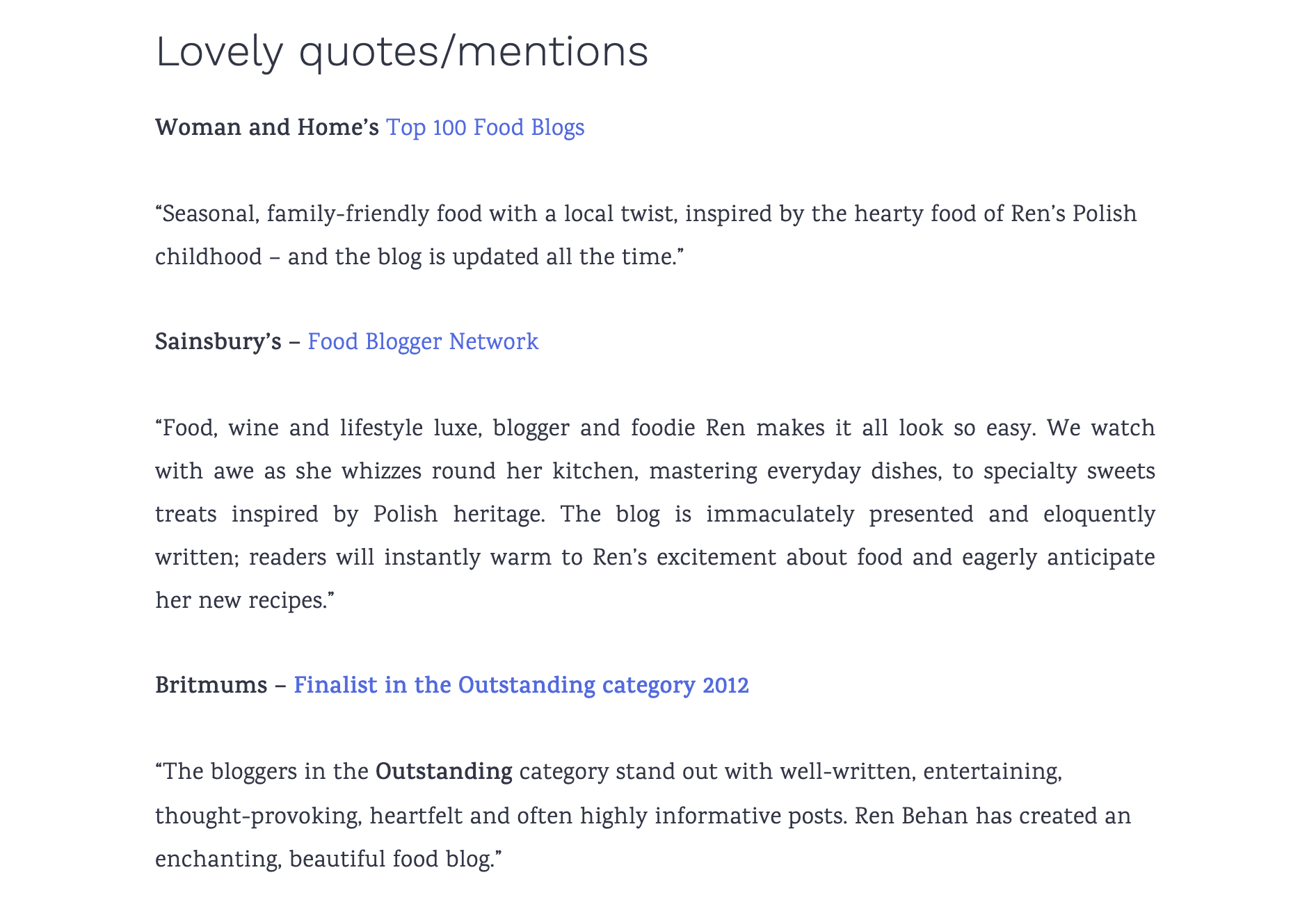 Una lista de testimonios y citas de artículos publicados.