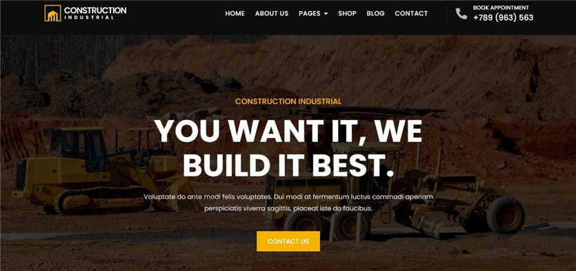 Bosa Construction Industrial 免费建筑 WordPress 主题演示模板的屏幕截图。
