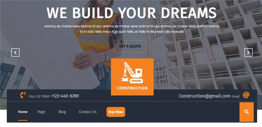 WordPress 网站的 Construction Hub 免费模板的屏幕截图。
