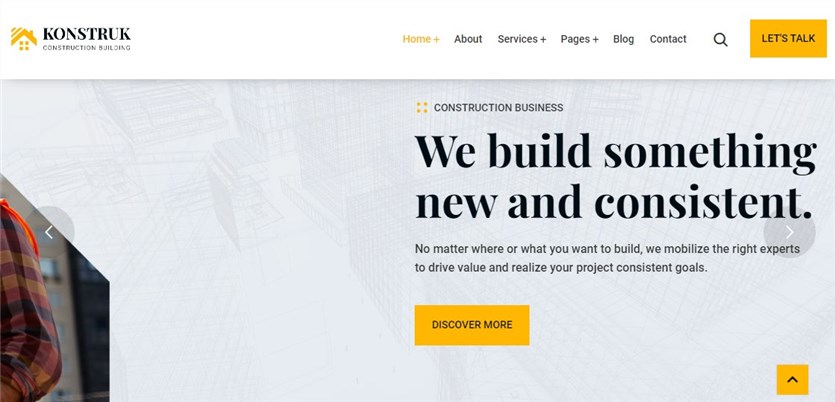 WordPress 网站的 Konstruk 构建主题演示的屏幕截图。