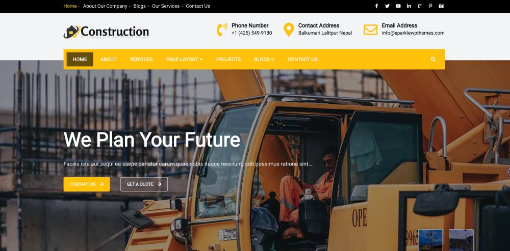 免费建筑 WordPress 主题 Construction Light。