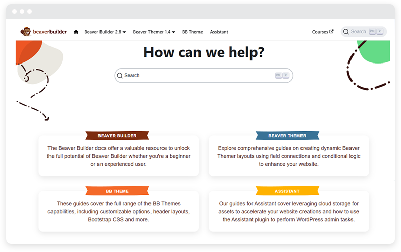 Beaver Builder 知识库的屏幕截图。
