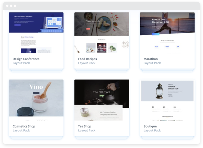 Divi 布局的六个示例。