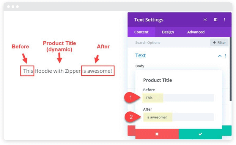 Divi 内联动态内容功能的示例。