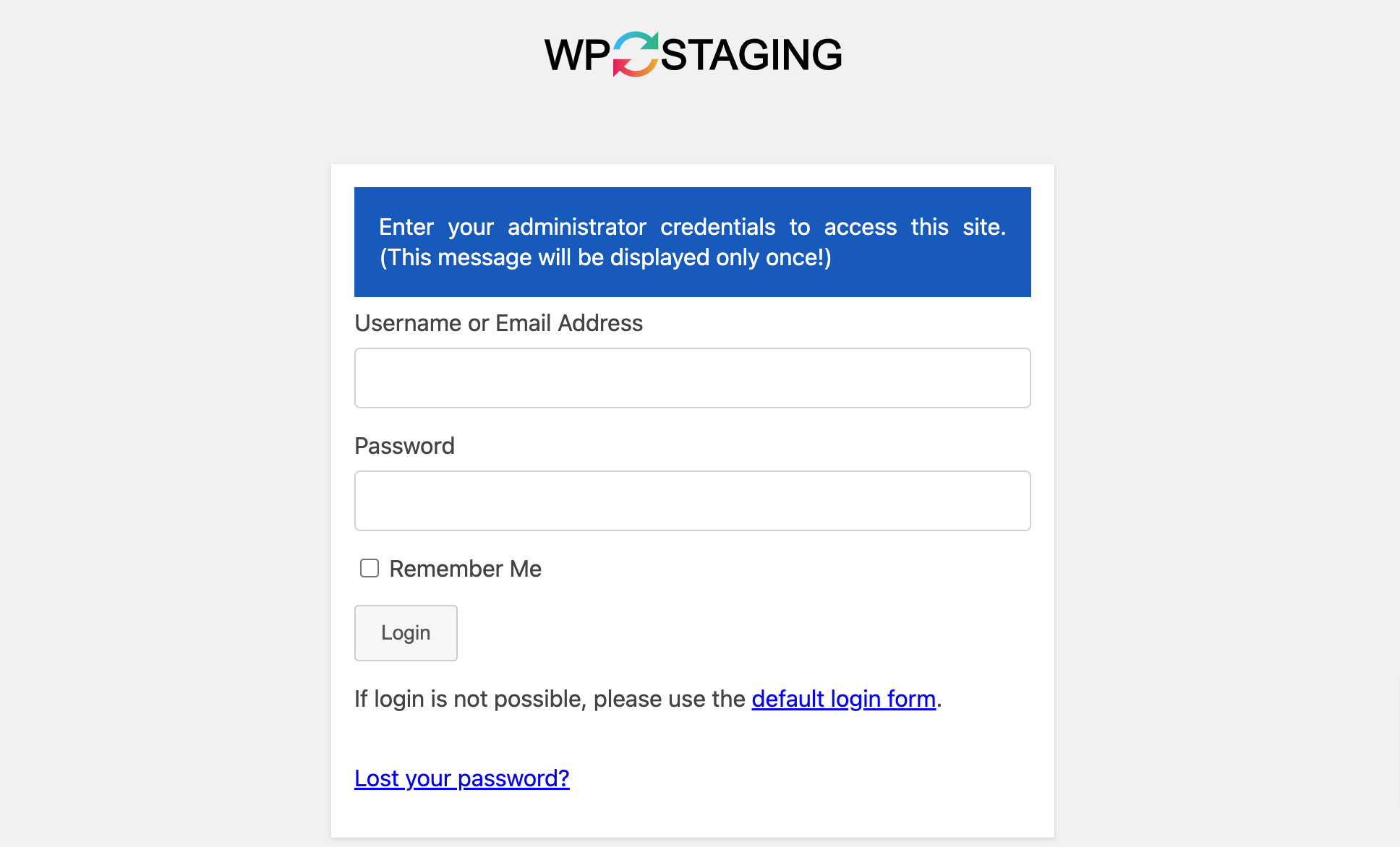 Questa immagine mostra l'opzione di accesso al sito di staging
