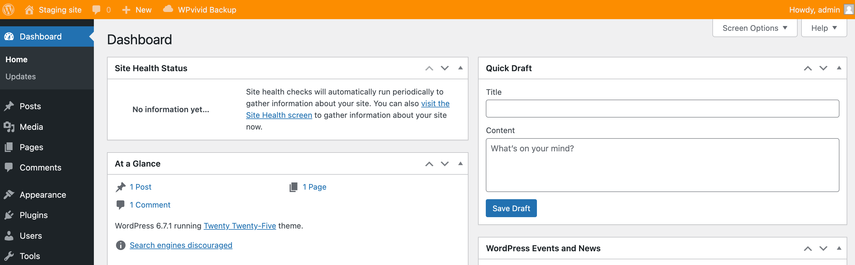 Barra arancione nella dashboard di WordPress