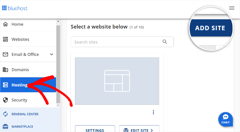 bluehost-add-site - IsItWP - Détecteur de thème WordPress gratuit bluehost add site