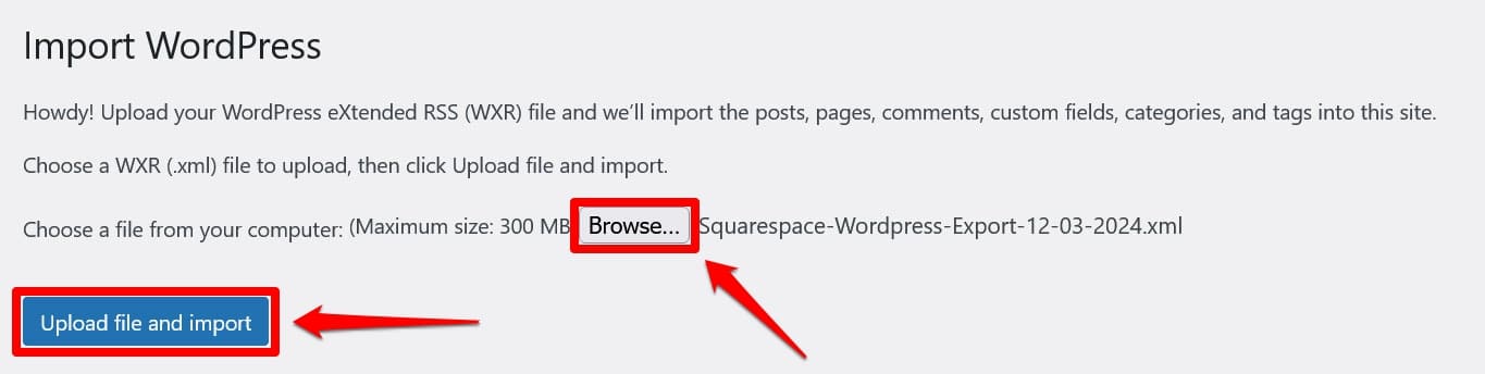 เลือกไฟล์ที่จะนำเข้าสู่ WordPress