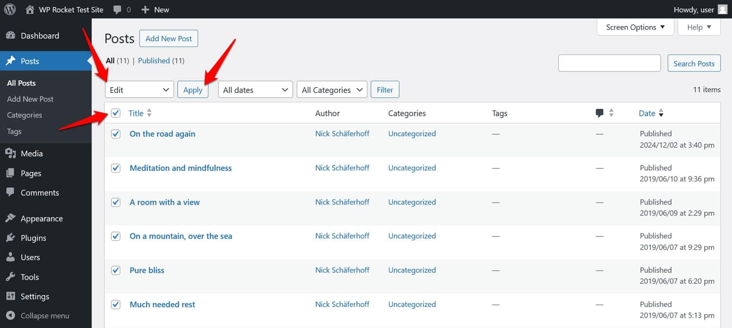 แก้ไขโพสต์จำนวนมากใน WordPress