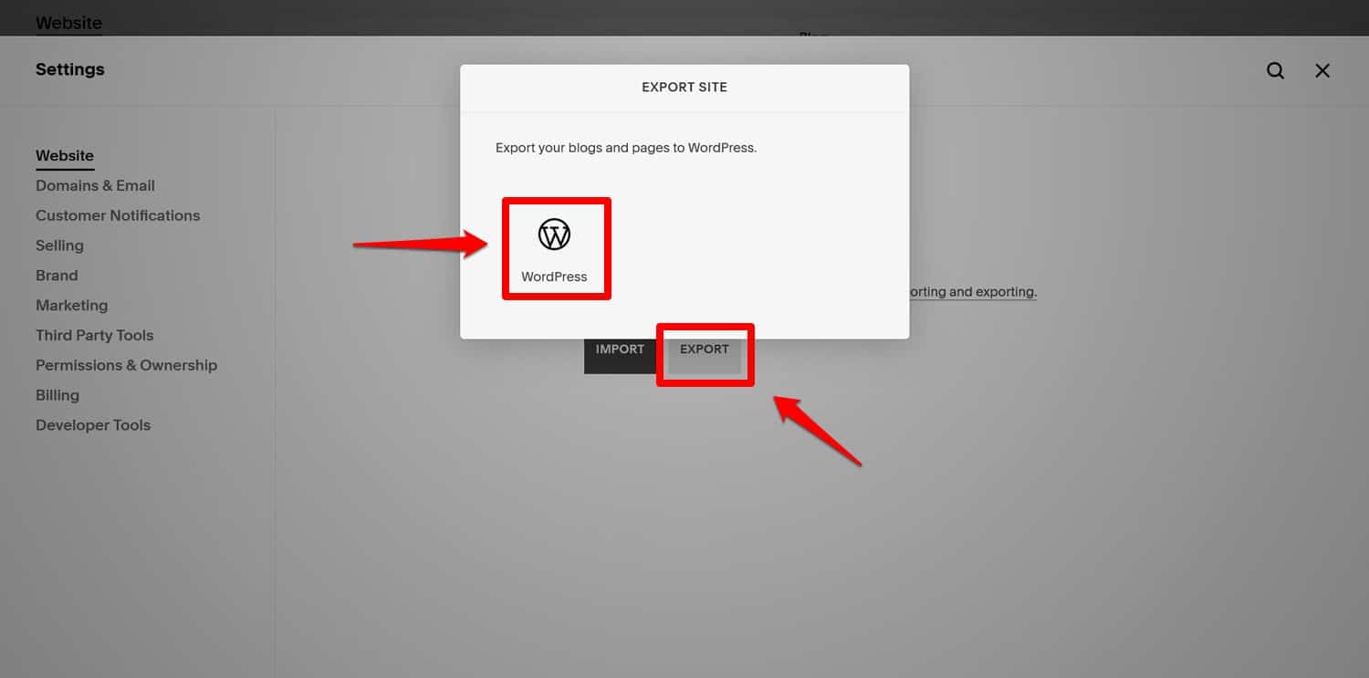 ส่งออกเนื้อหา Squarespace สำหรับ WordPress