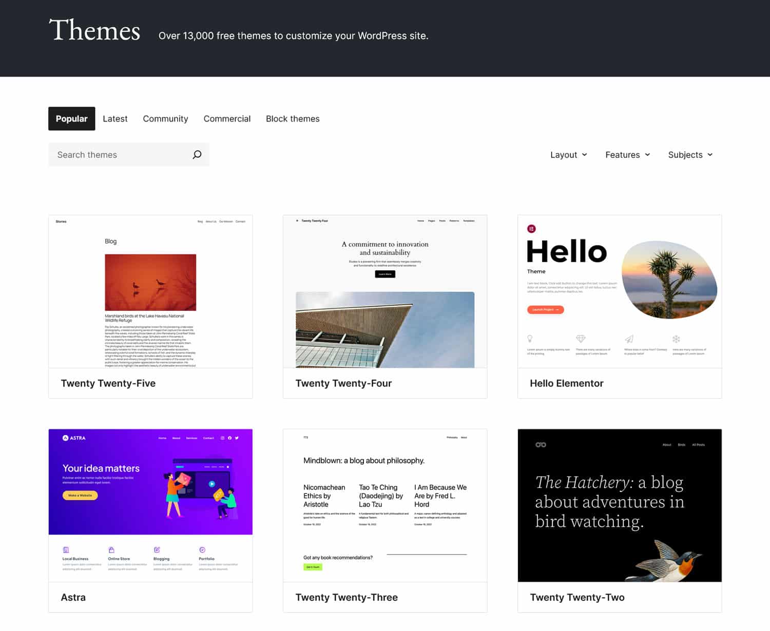 ไดเร็กทอรีธีม WordPress