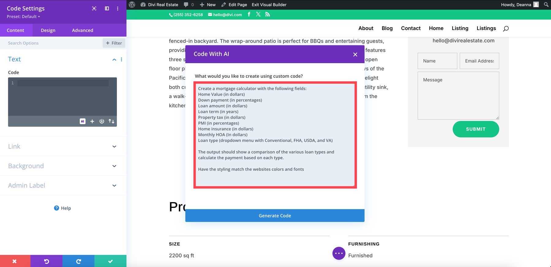 Modul kode Divi AI