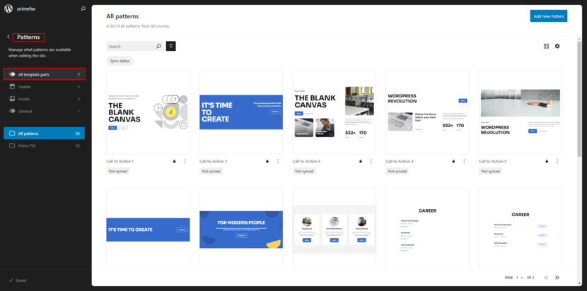 WordPress サイトエディターのパターン