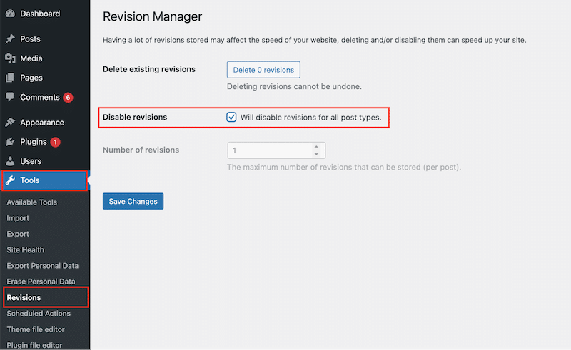 Отключение редакций WordPress с помощью плагина Disable Post Revision. Источник: плагин Disable Post Revision.