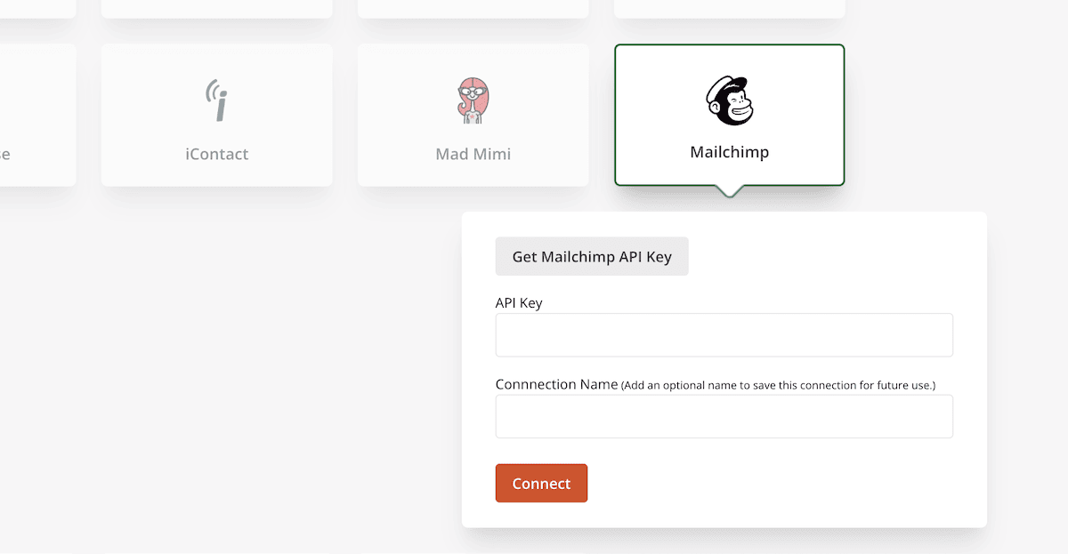 API 키를 추가하기 위한 지침과 인터페이스를 보여주는 SeedProd의 Mailchimp 통합입니다.
