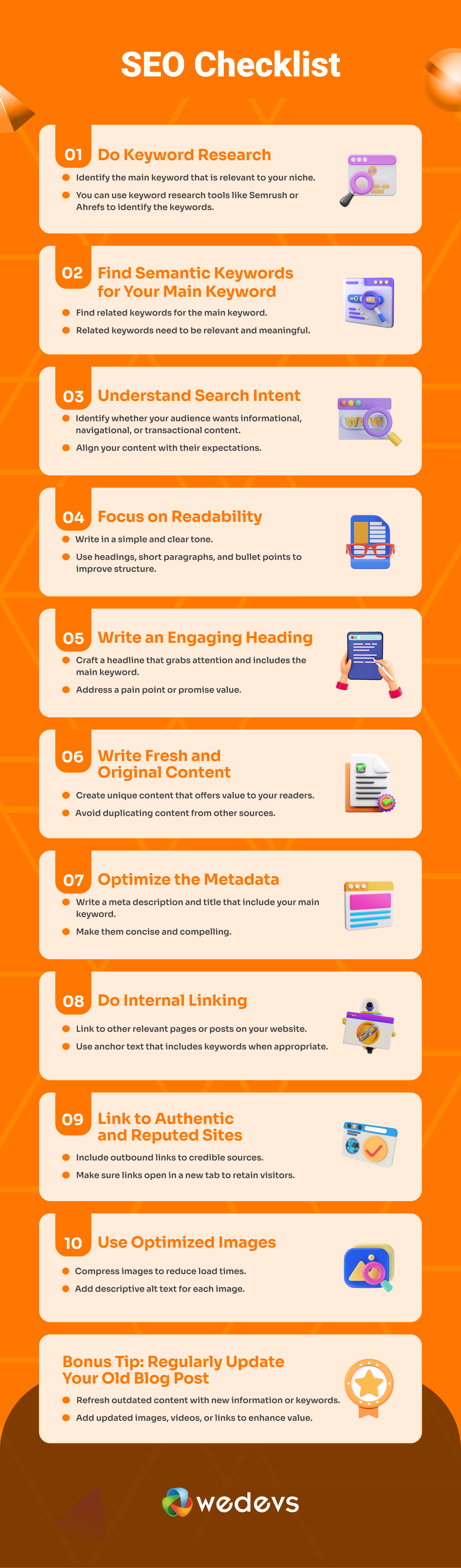 Uma imagem que mostra a lista de verificação de SEO para blogs