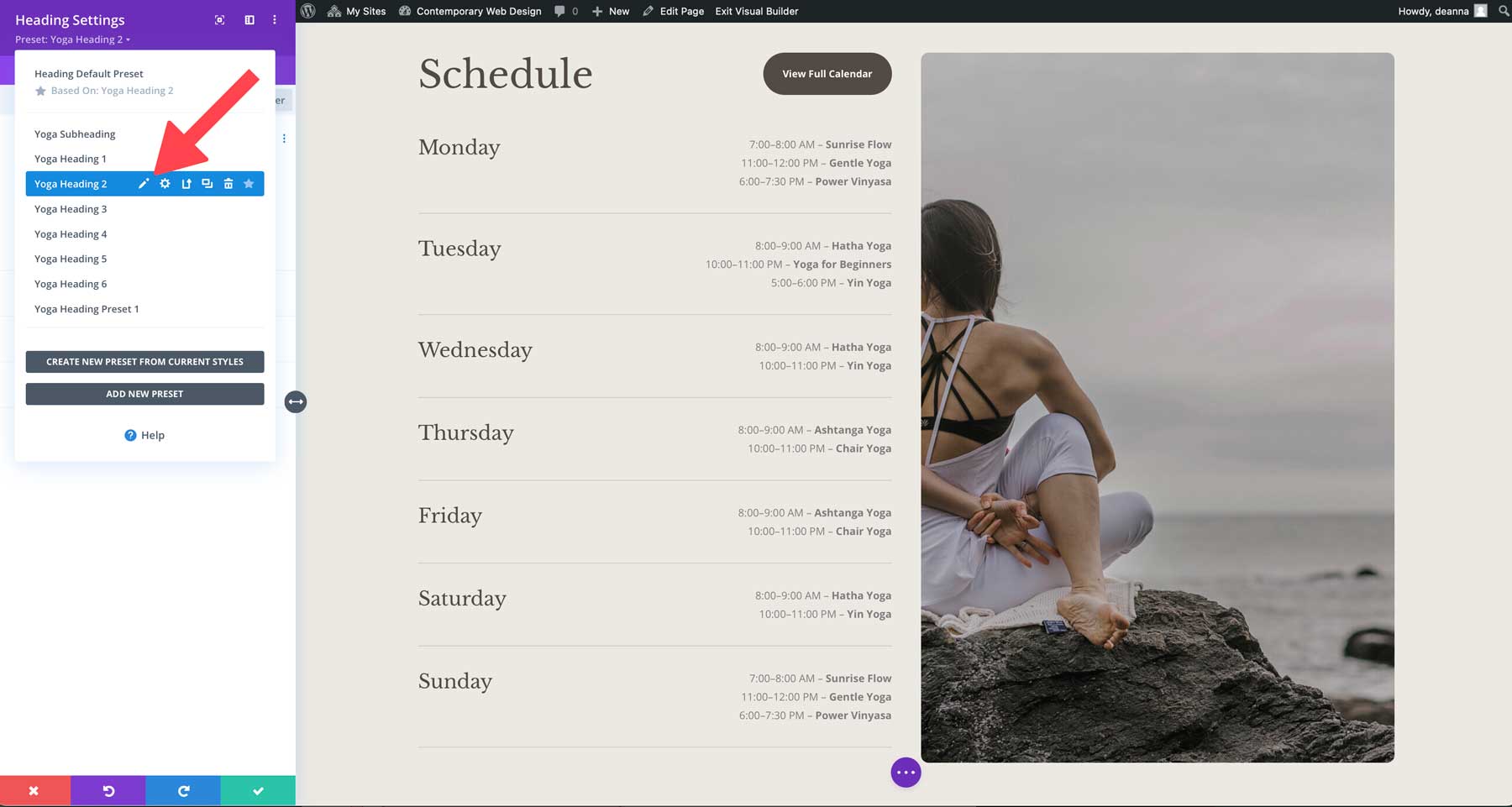 Sitio de inicio de yoga para Divi