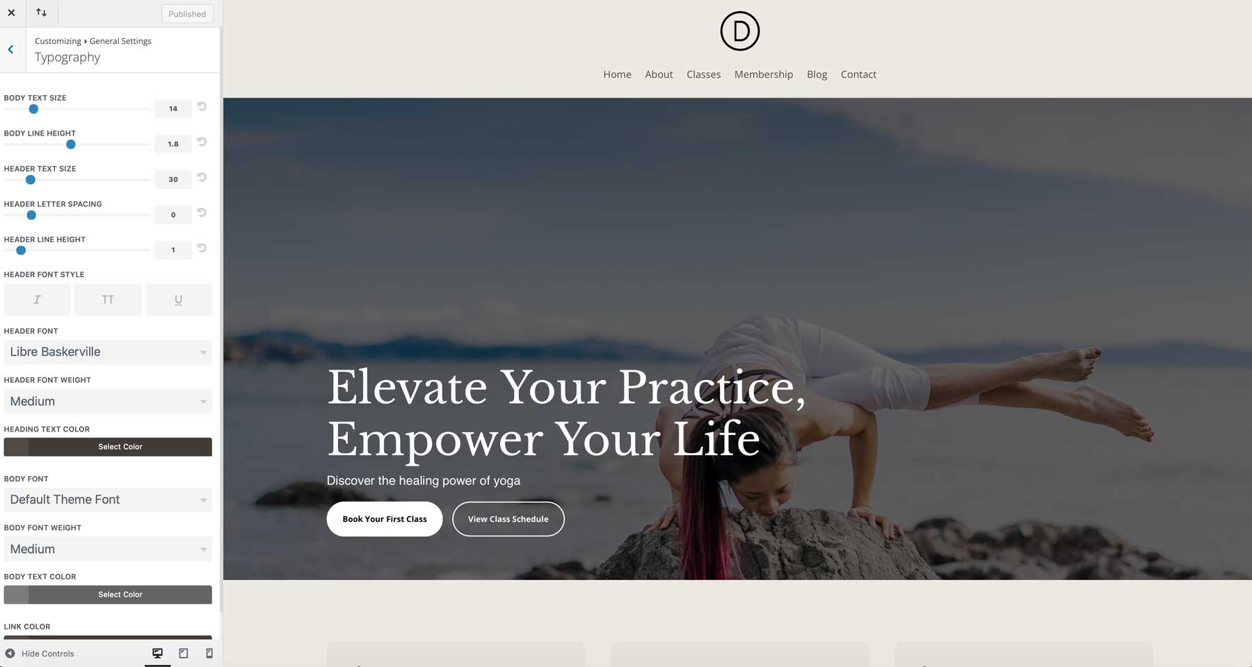 Sitio de inicio de yoga para Divi