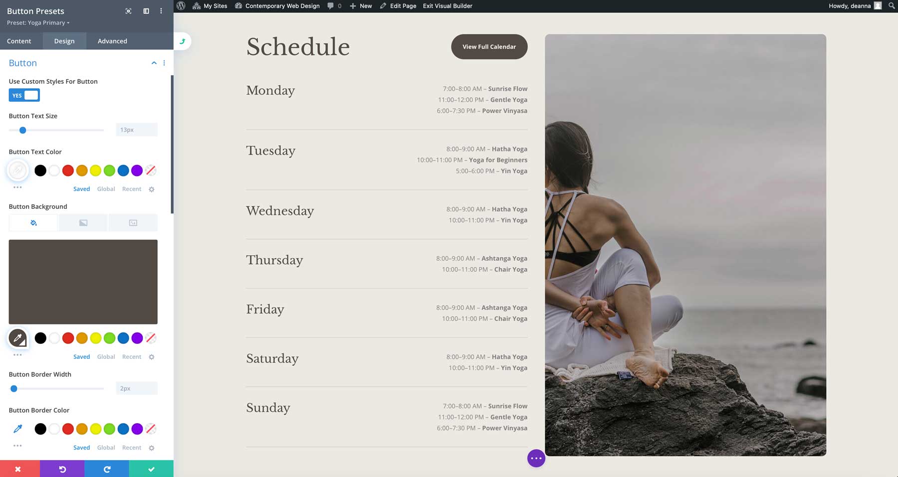 Sitio de inicio de yoga para Divi