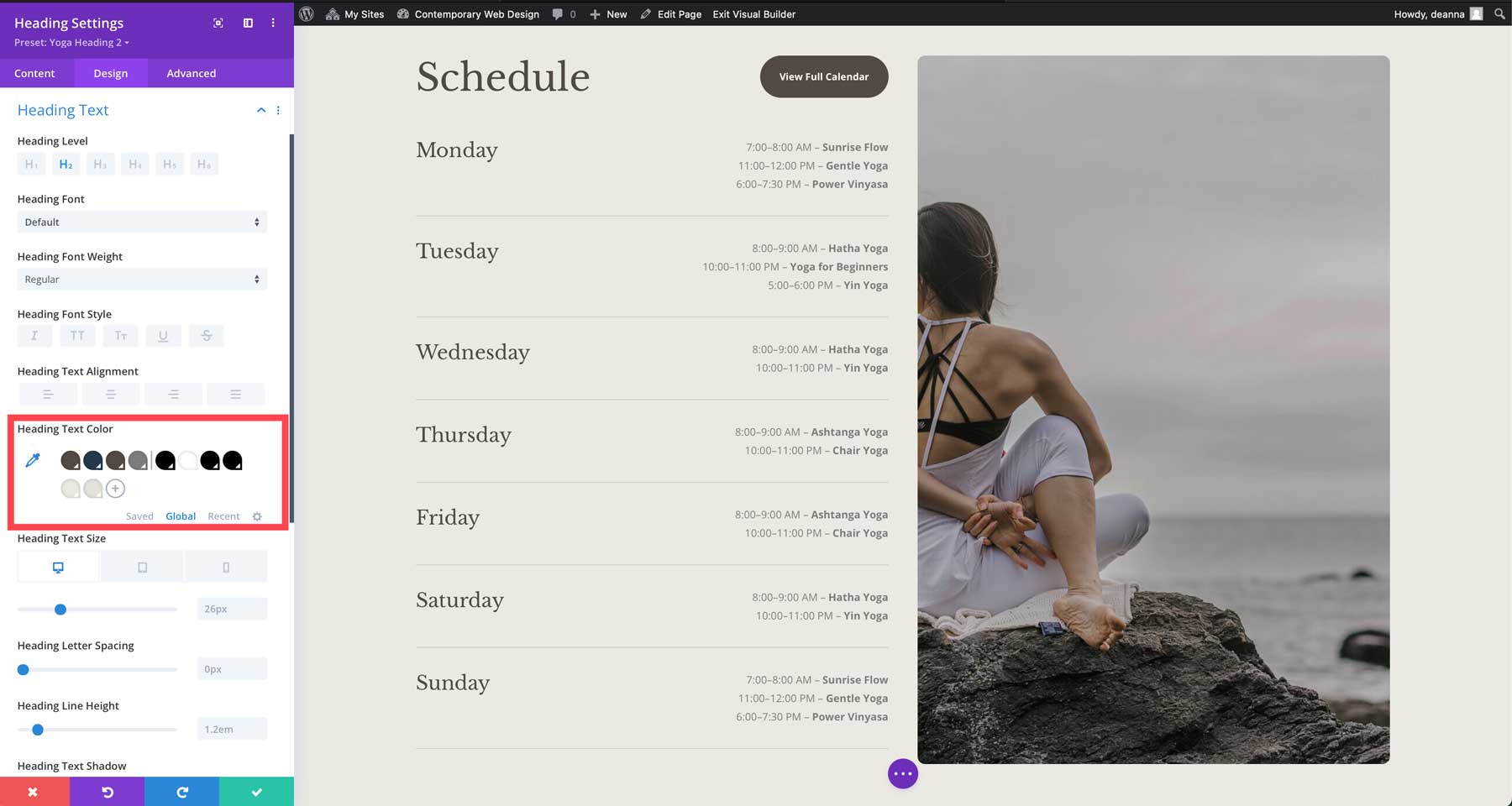Sitio de inicio de yoga para Divi