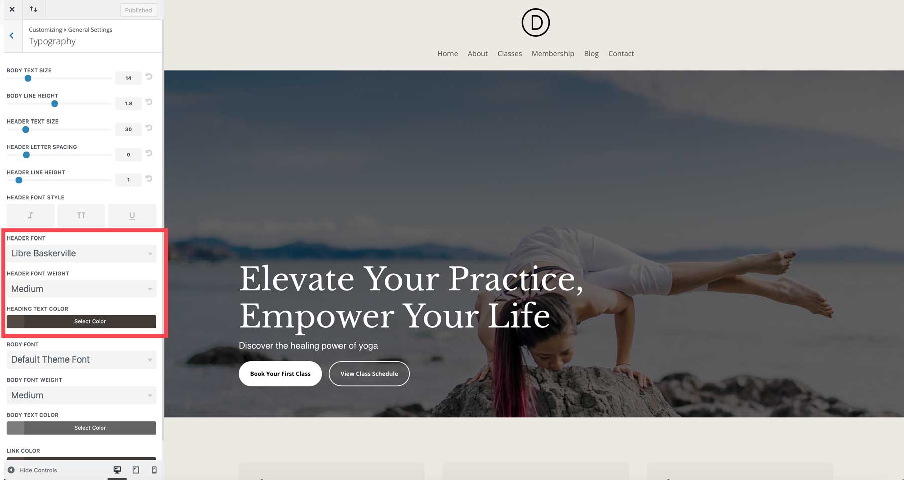 Sitio de inicio de yoga para Divi
