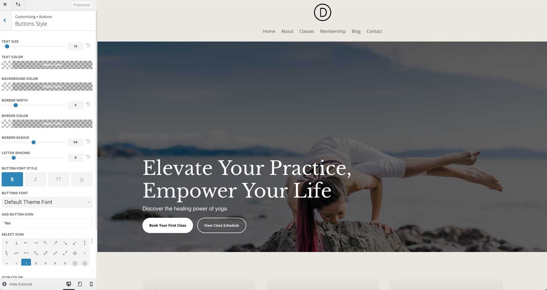 Sitio de inicio de yoga para Divi