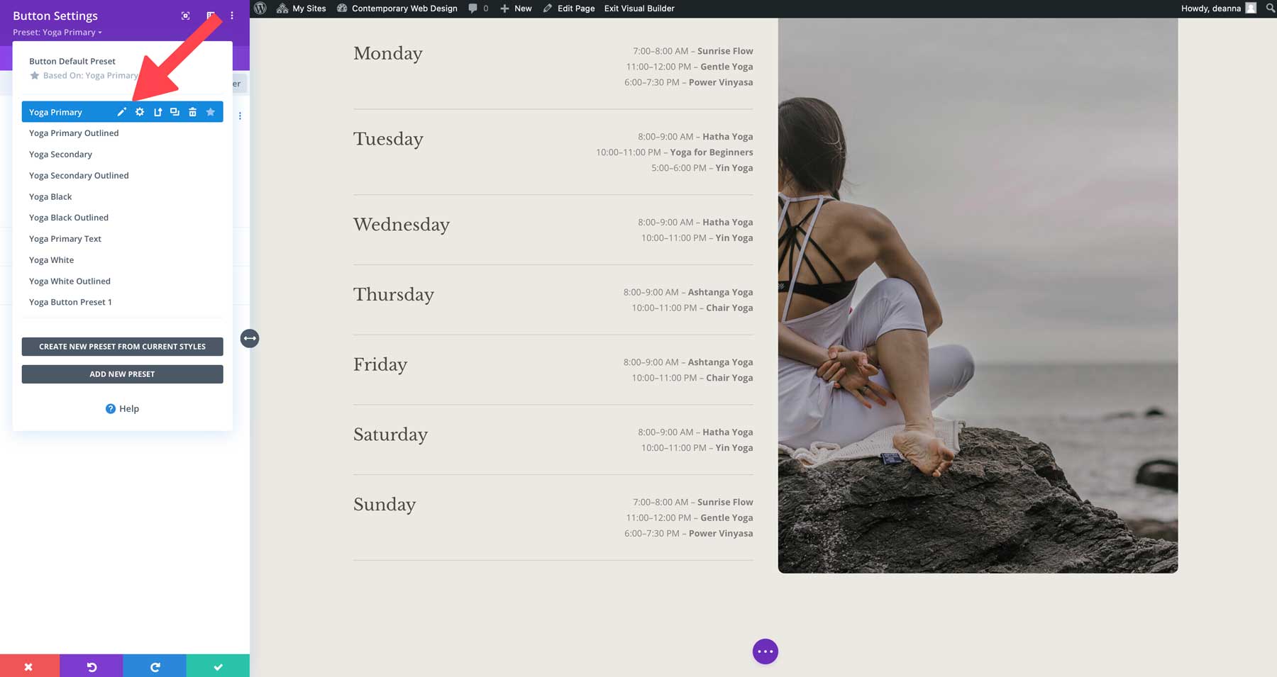 Sitio de inicio de yoga para Divi