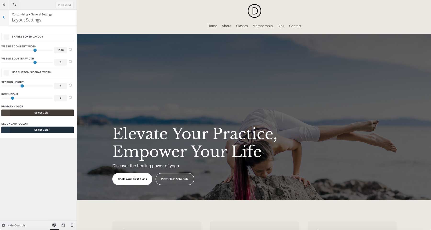 Sitio de inicio de yoga para Divi